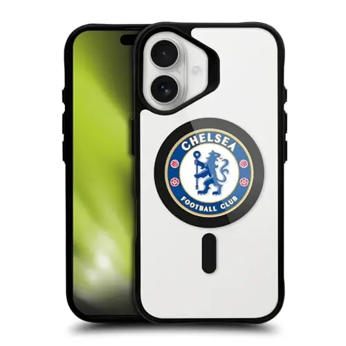 Head Case Designs Rasmiy litsenziyalangan Chelsi futbol klubi nishoni logotipi ikonkasi qora zarbaga chidamli bamper g‘ilofi [Harbiy darajadagi himoya] mos va MagSafe Apple iPhone 16 bilan mos 