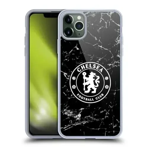 Head Case Designs Rasmiy litsenziyalangan Chelsi Futbol Klubi Qora Marmar Gerbi Yumshoq Jel Korpusi Apple iPhone 11 Pro Max bilan mos keladi 