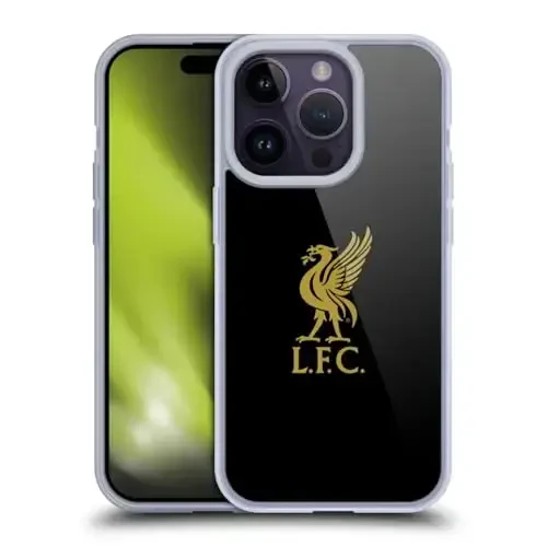 Head Case Designs Rasmiy litsenziyalangan Liverpool Football Club Gold Logo On Black Liver Bird Gel Case [Harbiy darajadagi himoya] Apple iPhone 14 Pro bilan mos keladi 