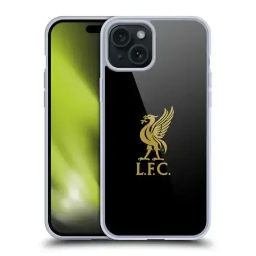 Head Case Designs rasmiy litsenziyalangan Liverpool Football Club Gold Logo On Black Liver Bird Gel Case [Harbiy darajadagi himoya] Apple iPhone 15 Plus bilan mos - 1