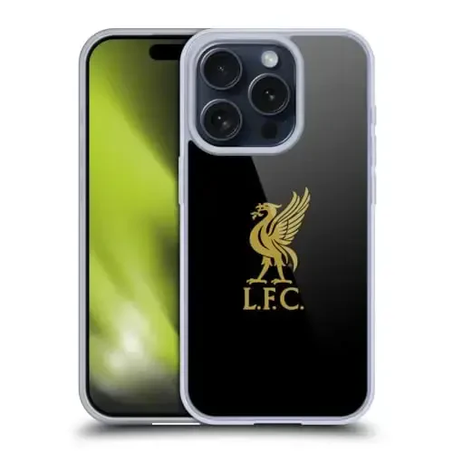 Head Case Designs rasmiy litsenziyalangan Liverpool Football Club Gold Logo On Black Liver Bird Gel Case [Harbiy darajadagi himoya] Apple iPhone 15 Pro bilan mos keladi 