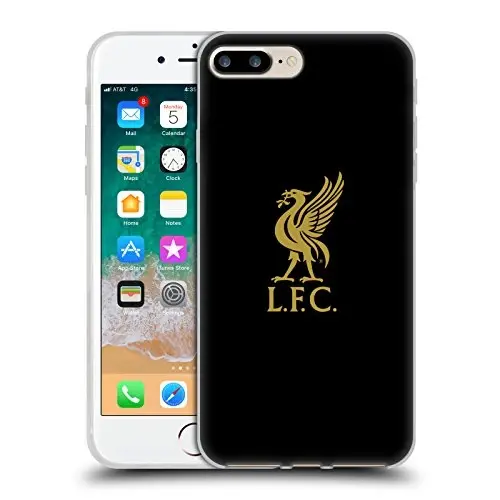 Head Case Designs Officially Licensed Liverpool Football Club Gold Logo On Black Liver Bird Gel Case [Military Grade Protection] Compatible with Apple iPhone 7 Plus/iPhone 8 Plus 