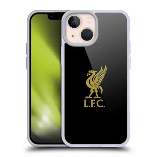 Head Case Designs Rasmiy Litsenziyalangan Liverpool Football Club Oltin Logotipi Qora Liver Bird Gel G'ilofi [Harbiy Darajadagi Himoya] Apple iPhone 13 Mini bilan mos - Modazone