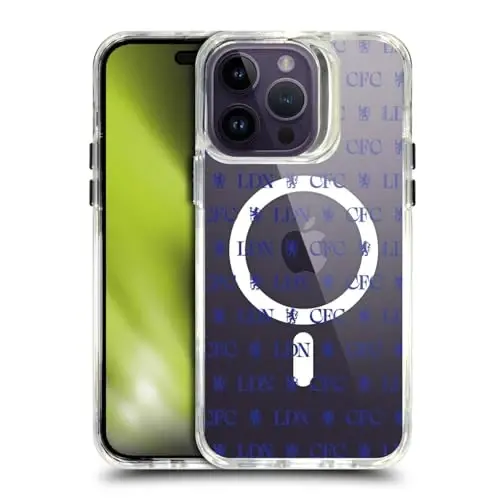 Head Case Designs Officially Licensed Chelsea Football Club Lions Pattern Logo Icon Shockproof Bumper Case [Military Grade] Compatible with Apple iPhone 14 Pro Max and Compatible with MagSafe - 1