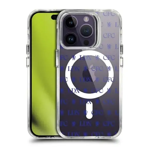 Head Case Designs Officially Licensed Chelsea Football Club Lions Pattern Logo Icon Shockproof Bumper Case [Military Grade Protection] Compatible with Apple iPhone 14 Pro and Compatible with MagSafe - 1