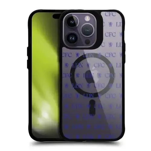 Head Case Designs Officially Licensed Chelsea Football Club Lions Pattern Logo Icon Black Shockproof Bumper Case [Military Grade Protection] Compatible with and Compatible with MagSafe Apple iPhone 