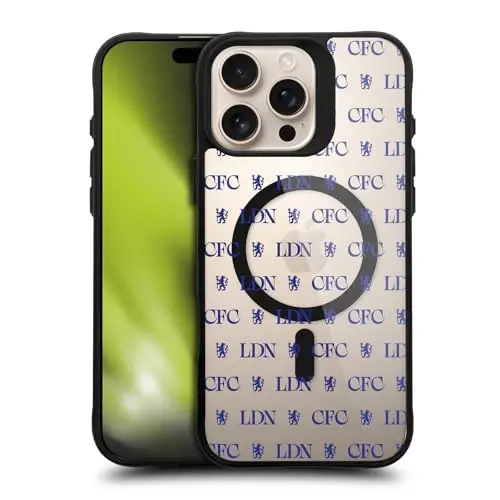 Head Case Designs Officially Licensed Chelsea Football Club Lions Pattern Logo Icon Black Shockproof Bumper Case [Military Grade Protection] Compatible with and Compatible with MagSafe Apple iPhone - 1