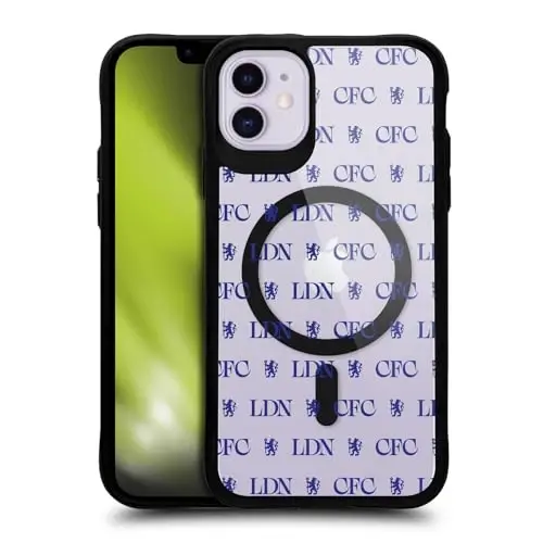 Head Case Designs Officially Licensed Chelsea Football Club Lions Pattern Logo Icon Black Shockproof Bumper Case [Military Grade Protection] Compatible with and Compatible with MagSafe Apple iPhone - 1