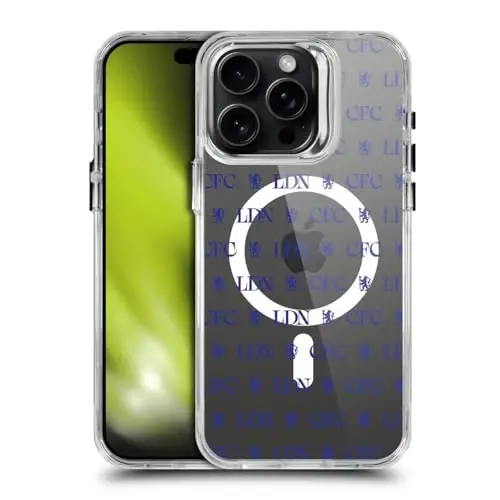 Head Case Designs Officially Licensed Chelsea Football Club Lions Pattern Logo Icon Shockproof Bumper Case [Military Grade] Compatible with Apple iPhone 15 Pro Max and Compatible with MagSafe - 4