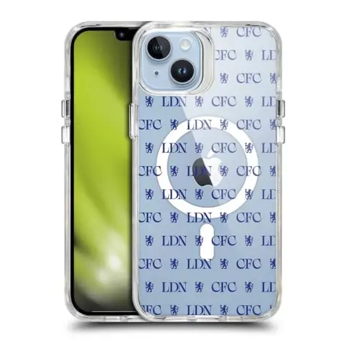 Head Case Designs Officially Licensed Chelsea Football Club Lions Pattern Logo Icon Shockproof Bumper Case [Military Grade Protection] Compatible with Apple iPhone 14 Plus and Compatible with MagSafe - 1