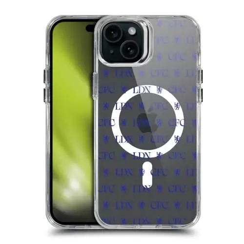 Head Case Designs Officially Licensed Chelsea Football Club Lions Pattern Logo Icon Shockproof Bumper Case [Military Grade Protection] Compatible with Apple iPhone 15 Plus and Compatible with MagSafe 