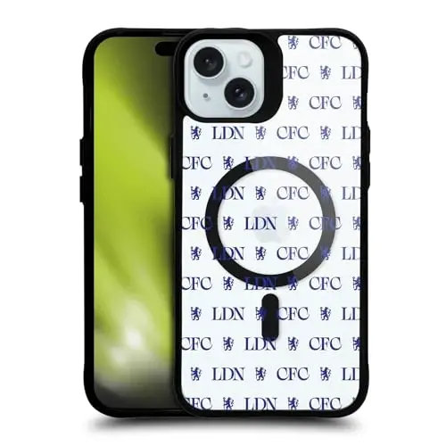 Head Case Designs Officially Licensed Chelsea Football Club Lions Pattern Logo Icon Black Shockproof Bumper Case [Military Grade Protection] Compatible with and Compatible with MagSafe Apple iPhone 