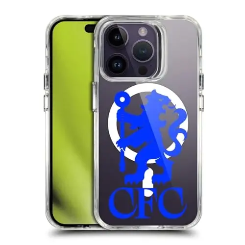 Head Case Designs Officially Licensed Chelsea Football Club Lions Oversized Logo Icon Shockproof Bumper Case [Military Grade] Compatible with Apple iPhone 14 Pro and Compatible with MagSafe 
