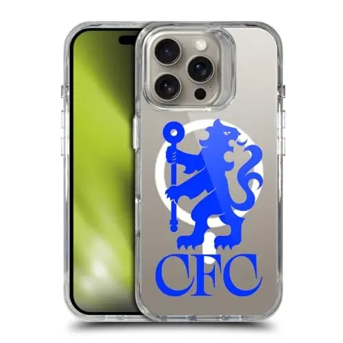 Head Case Designs Officially Licensed Chelsea Football Club Lions Oversized Logo Icon Shockproof Bumper Case [Military Grade] Compatible with Apple iPhone 16 Pro and Compatible with MagSafe 