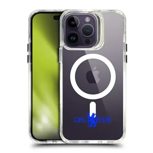 Head Case Designs Officially Licensed Chelsea Football Club Lions Minimalist Logo Icon Shockproof Bumper Case [Military Grade] Compatible with Apple iPhone 14 Pro Max and Compatible with MagSafe 