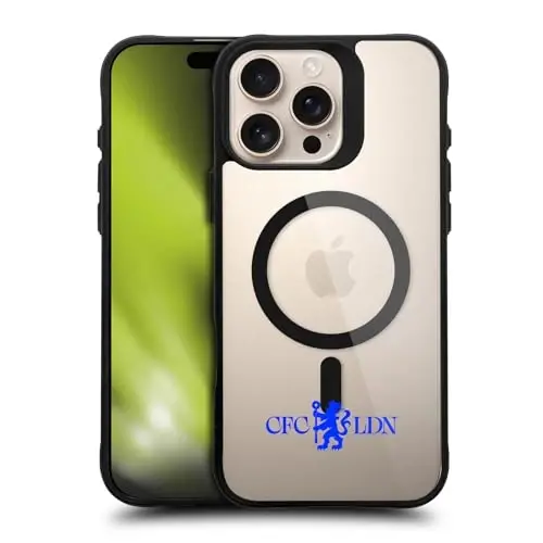 Head Case Designs Officially Licensed Chelsea Football Club Lions Minimalist Logo Icon Black Shockproof Bumper Case [Military Grade Protection] Compatible with and Compatible with MagSafe Apple - 1