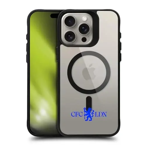 Head Case Designs Officially Licensed Chelsea Football Club Lions Minimalist Logo Icon Black Shockproof Bumper Case [Military Grade Protection] Compatible with and Compatible with MagSafe Apple - 1