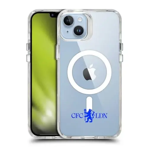 Head Case Designs Officially Licensed Chelsea Football Club Lions Minimalist Logo Icon Shockproof Bumper Case [Military Grade] Compatible with Apple iPhone 14 Plus and Compatible with MagSafe - HEAD CASE DESIGNS
