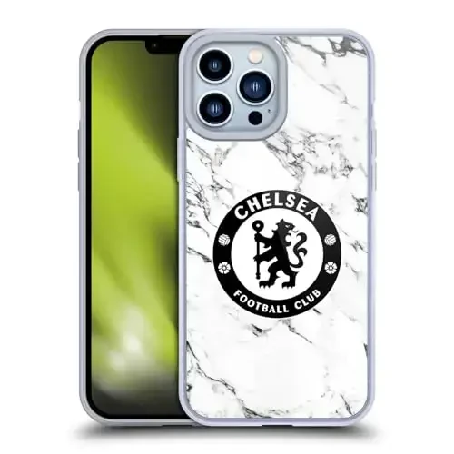 Head Case Designs Officially Licensed Chelsea Football Club White Marble Crest Gel Case [Military Grade Protection] Compatible with Apple iPhone 13 Pro Max and Compatible with MagSafe - HEAD CASE DESIGNS