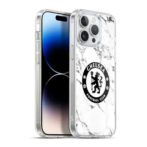 Head Case Designs Officially Licensed Chelsea Football Club White Marble Crest Gel Case [Military Grade Protection] Compatible with Apple iPhone 13 Pro Max and Compatible with MagSafe - 1