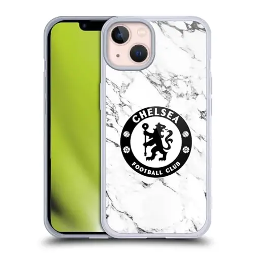 Head Case Designs Officially Licensed Chelsea Football Club White Marble Crest Gel Case [Military Grade Protection] Compatible with Apple iPhone 13 and Compatible with MagSafe - 1