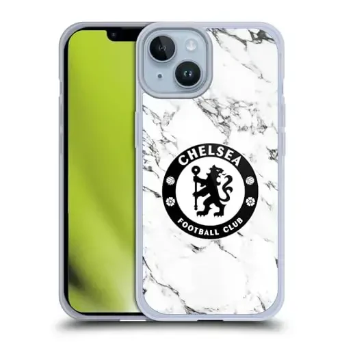 Head Case Designs Officially Licensed Chelsea Football Club White Marble Crest Gel Case [Military Grade Protection] Compatible with Apple iPhone 14 and Compatible with MagSafe - 1