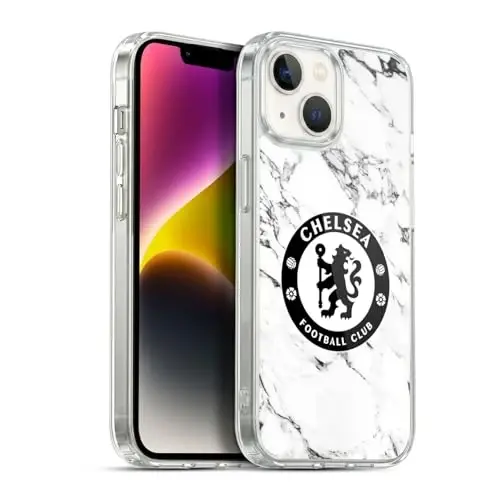 Head Case Designs Officially Licensed Chelsea Football Club White Marble Crest Gel Case [Military Grade Protection] Compatible with Apple iPhone 14 - 1