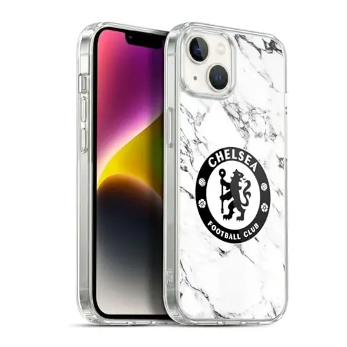Head Case Designs Officially Licensed Chelsea Football Club White Marble Crest Gel Case [Military Grade Protection] Compatible with Apple iPhone 14 Plus and Compatible with MagSafe - 1
