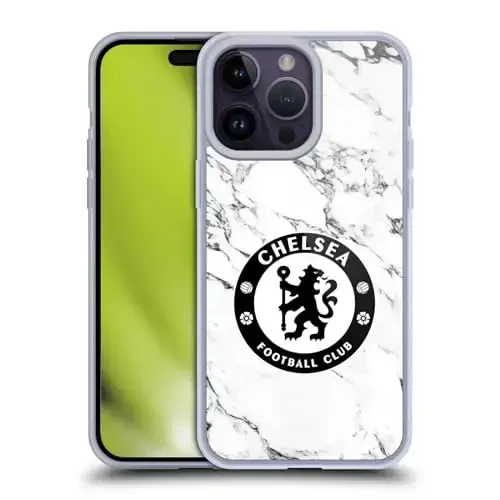 Head Case Designs Officially Licensed Chelsea Football Club White Marble Crest Gel Case [Military Grade Protection] Compatible with Apple iPhone 14 Pro Max and Compatible with MagSafe 