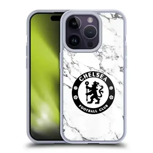 Head Case Designs Officially Licensed Chelsea Football Club White Marble Crest Gel Case [Military Grade Protection] Compatible with Apple iPhone 14 Pro and Compatible with MagSafe - 1