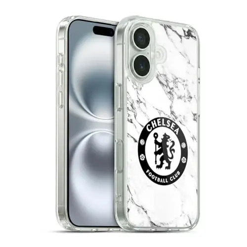 Head Case Designs Officially Licensed Chelsea Football Club White Marble Crest Gel Case [Military Grade Protection] Compatible with Apple iPhone 16 and Compatible with MagSafe - 1