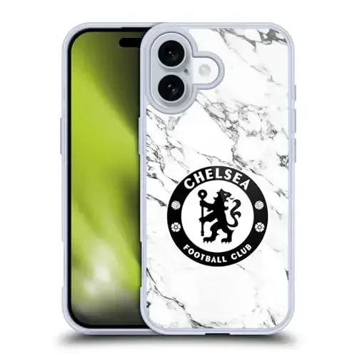 Head Case Designs Officially Licensed Chelsea Football Club White Marble Crest Gel Case [Military Grade Protection] Compatible with Apple iPhone 16 and Compatible with MagSafe 