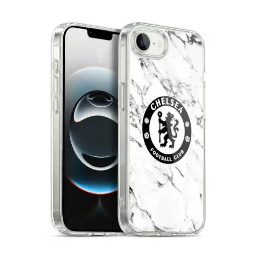 Head Case Designs Officially Licensed Chelsea Football Club White Marble Crest Gel Case [Military Grade Protection] Compatible with Apple iPhone 16e / iPhone 17e and Compatible with MagSafe 