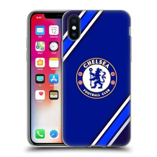 Head Case Designs Officially Licensed Chelsea Football Club Stripes Crest Gel Case [Military Grade Protection] Compatible with Apple iPhone X/iPhone Xs and Compatible with MagSafe - HEAD CASE DESIGNS