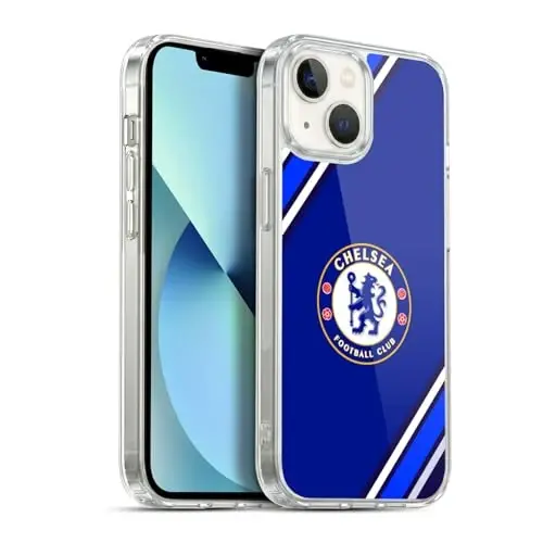 Head Case Designs Officially Licensed Chelsea Football Club Stripes Crest Gel Case [Military Grade Protection] Compatible with Apple iPhone 13 
