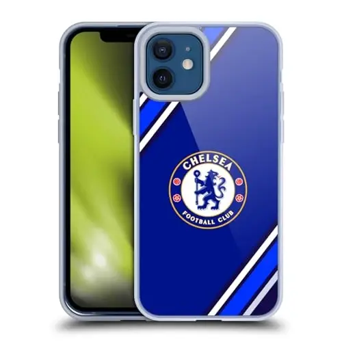 Head Case Designs Officially Licensed Chelsea Football Club Stripes Crest Gel Case [Military Grade Protection] Compatible with Apple iPhone 12 / iPhone 12 Pro and Compatible with MagSafe - 1