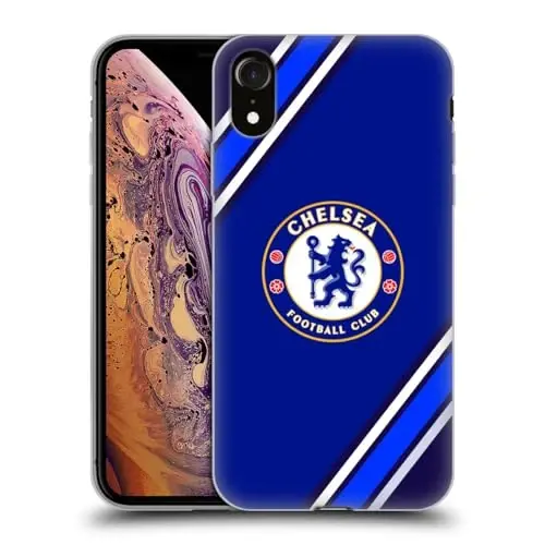 Head Case Designs Officially Licensed Chelsea Football Club Stripes Crest Gel Case [Military Grade Protection] Compatible with Apple iPhone XR - 1