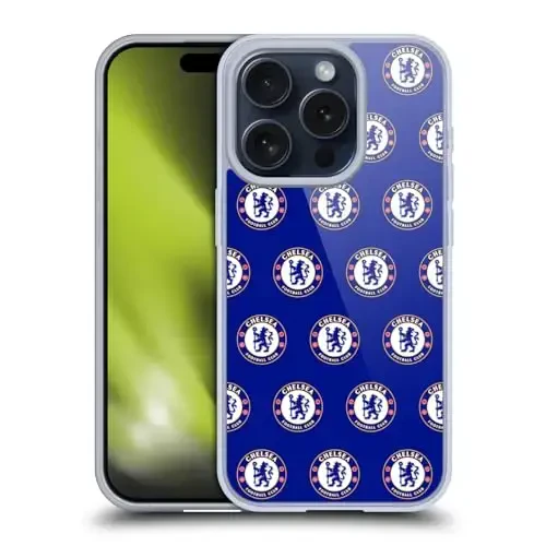 Head Case Designs Officially Licensed Chelsea Football Club Pattern Crest Gel Case [Military Grade Protection] Compatible with Apple iPhone 15 Pro and Compatible with MagSafe - 1