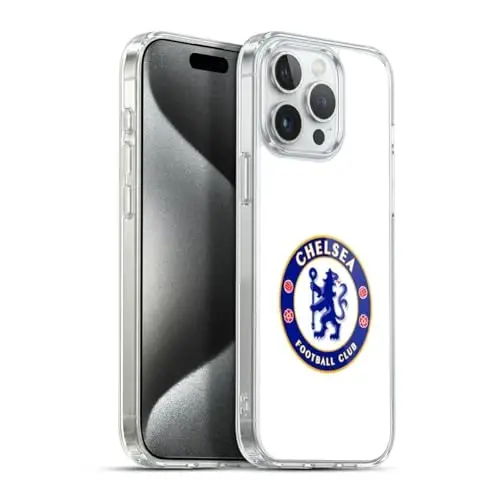 Head Case Designs Officially Licensed Chelsea Football Club Plain White Crest Gel Case [Military Grade Protection] Compatible with Apple iPhone 15 Pro Max and Compatible with MagSafe - 1
