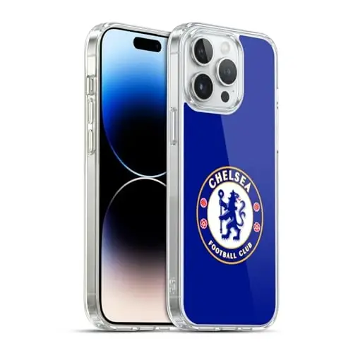 Head Case Designs Officially Licensed Chelsea Football Club Plain Blue Crest Gel Case [Military Grade Protection] Compatible with Apple iPhone 14 Pro Max and Compatible with MagSafe - 1