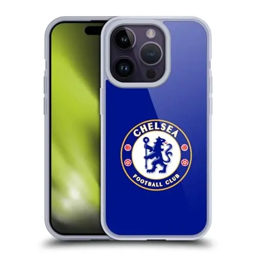 Head Case Designs Officially Licensed Chelsea Football Club Plain Blue Crest Gel Case [Military Grade Protection] Compatible with Apple iPhone 14 Pro and Compatible with MagSafe - 1