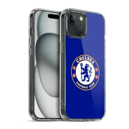 Head Case Designs Officially Licensed Chelsea Football Club Plain Blue Crest Gel Case [Military Grade Protection] Compatible with Apple iPhone 15 and Compatible with MagSafe 