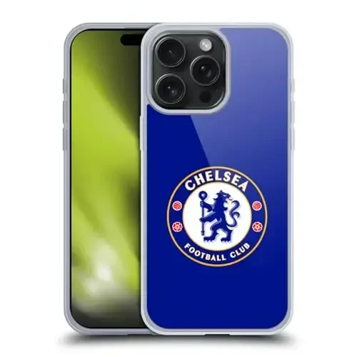 Head Case Designs Officially Licensed Chelsea Football Club Plain Blue Crest Gel Case [Military Grade Protection] Compatible with Apple iPhone 15 Pro Max and Compatible with MagSafe - 1
