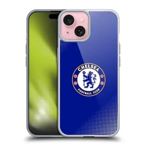 Head Case Designs Officially Licensed Chelsea Football Club Halftone Crest Gel Case [Military Grade Protection] Compatible with Apple iPhone 15 and Compatible with MagSafe - HEAD CASE DESIGNS