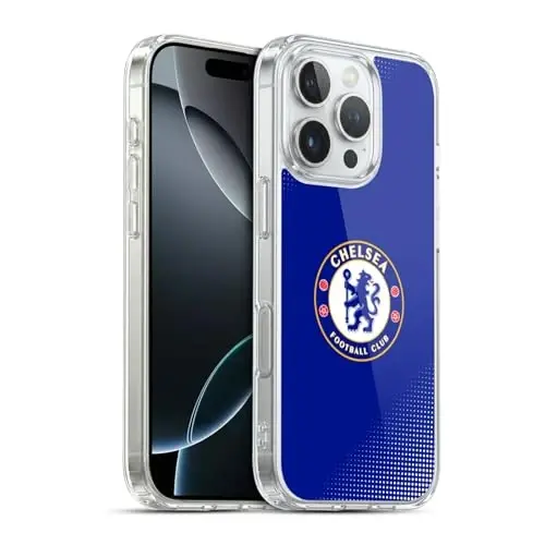 Head Case Designs Officially Licensed Chelsea Football Club Halftone Crest Gel Case [Military Grade Protection] Compatible with Apple iPhone 16 Pro and Compatible with MagSafe - HEAD CASE DESIGNS