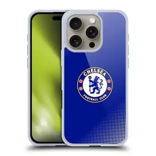 Head Case Designs Officially Licensed Chelsea Football Club Halftone Crest Gel Case [Military Grade Protection] Compatible with Apple iPhone 16 Pro and Compatible with MagSafe 