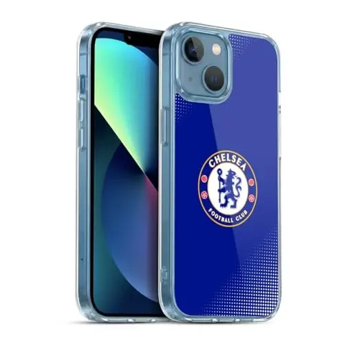 Head Case Designs Officially Licensed Chelsea Football Club Halftone Crest Gel Case [Military Grade Protection] Compatible with Apple iPhone 13 Mini and Compatible with MagSafe 