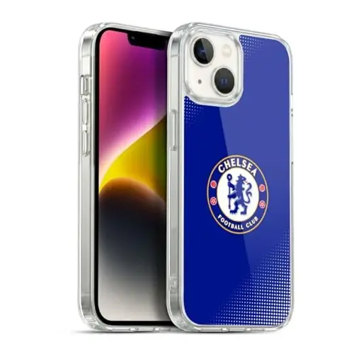 Head Case Designs Officially Licensed Chelsea Football Club Halftone Crest Gel Case [Military Grade Protection] Compatible with Apple iPhone 14 - 1