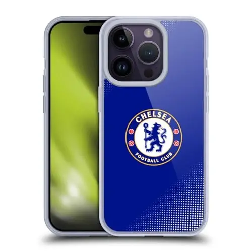 Head Case Designs Officially Licensed Chelsea Football Club Halftone Crest Gel Case [Military Grade Protection] Compatible with Apple iPhone 14 Pro and Compatible with MagSafe - 1