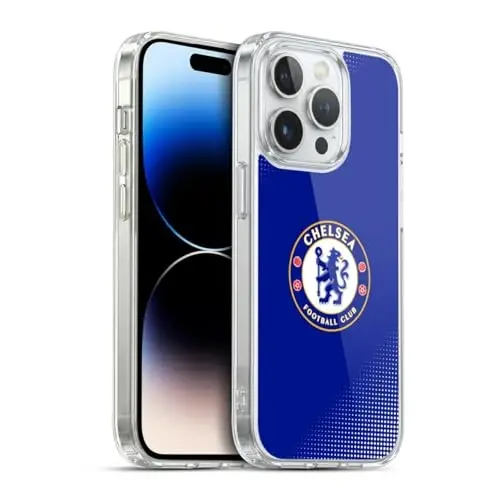 Head Case Designs Officially Licensed Chelsea Football Club Halftone Crest Gel Case [Military Grade Protection] Compatible with Apple iPhone 14 Pro and Compatible with MagSafe 